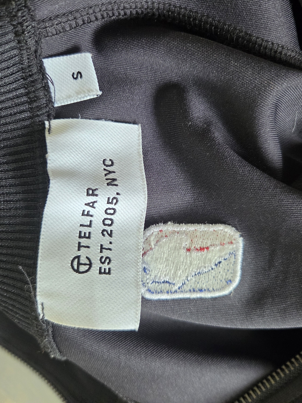 Telfar Black Cropped Bomber Jacket with White Stripes - Picture 5 of 7
